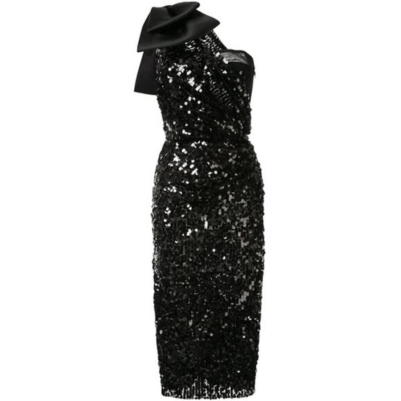 NWT Dolce & Gabbana Black Sequin One Shoulder Midi Cocktail Dress 42 M - Picture 5 of 9